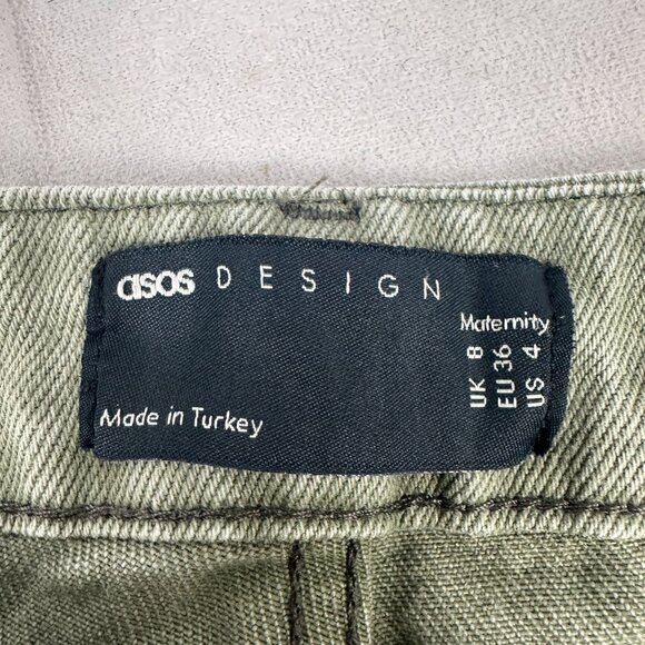 ASOS Design Maternity Pants Size 4 Green Cotton Denim Made In Turkey - Picture 4 of 5